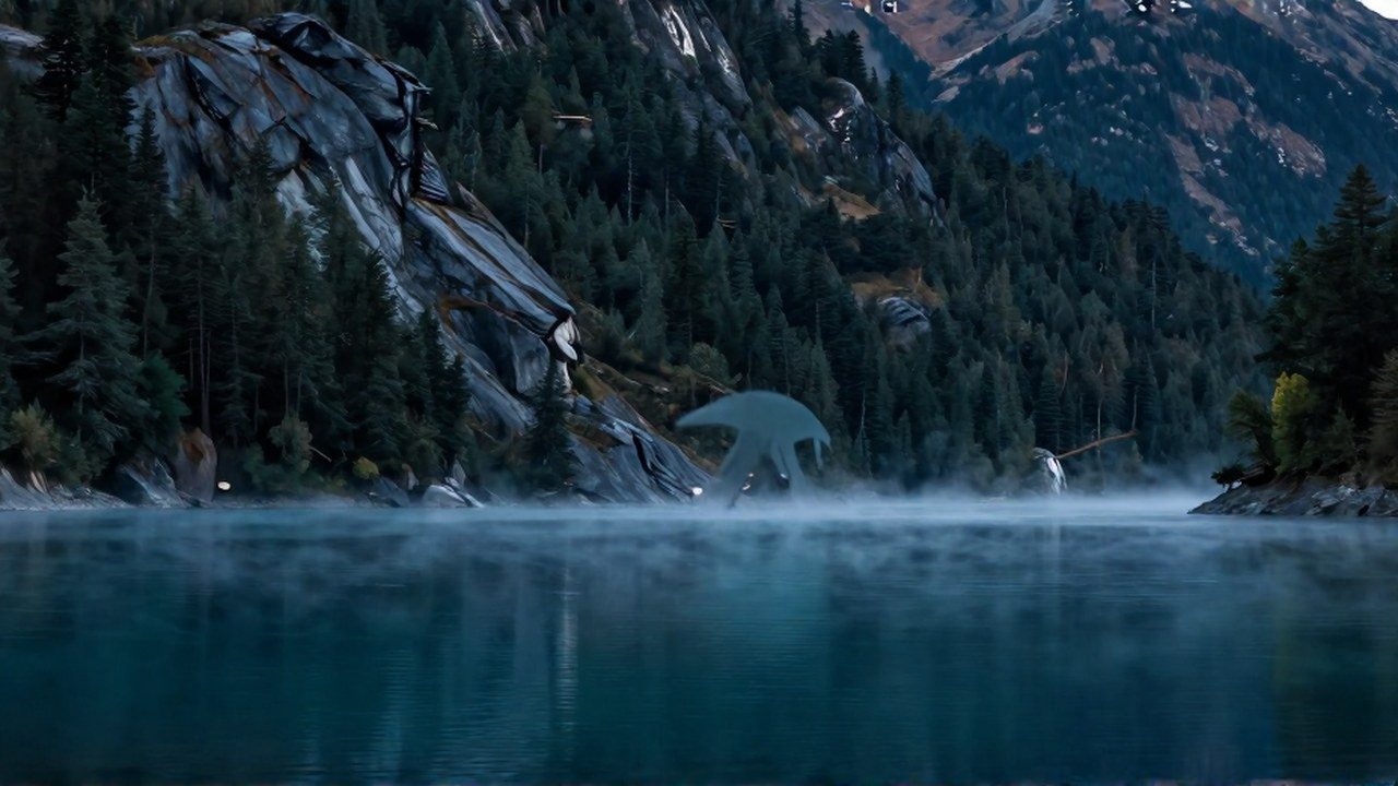 Sutil silueta de Nahuelito en el Lago Nahuel Huapi, rodeado por los imponentes paisajes andinos.