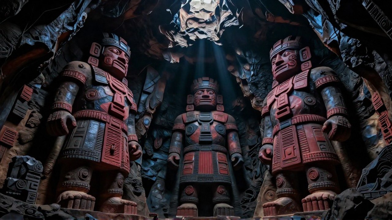 Ancestrales guardianes andinos, monolíticos y robustos, emergen de una cavernosa bóveda subterránea.